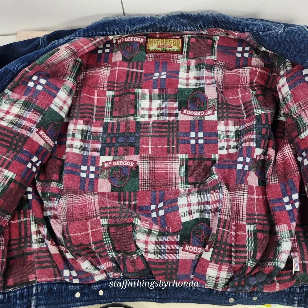 Vintage McGREGOR We Cover The Globe Denim Flannel Lined Winter Coat Size Medium